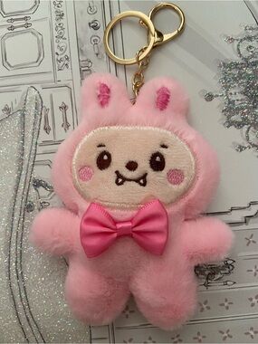 Cute Pink Plush lafufu Bunny Keychain with Bow